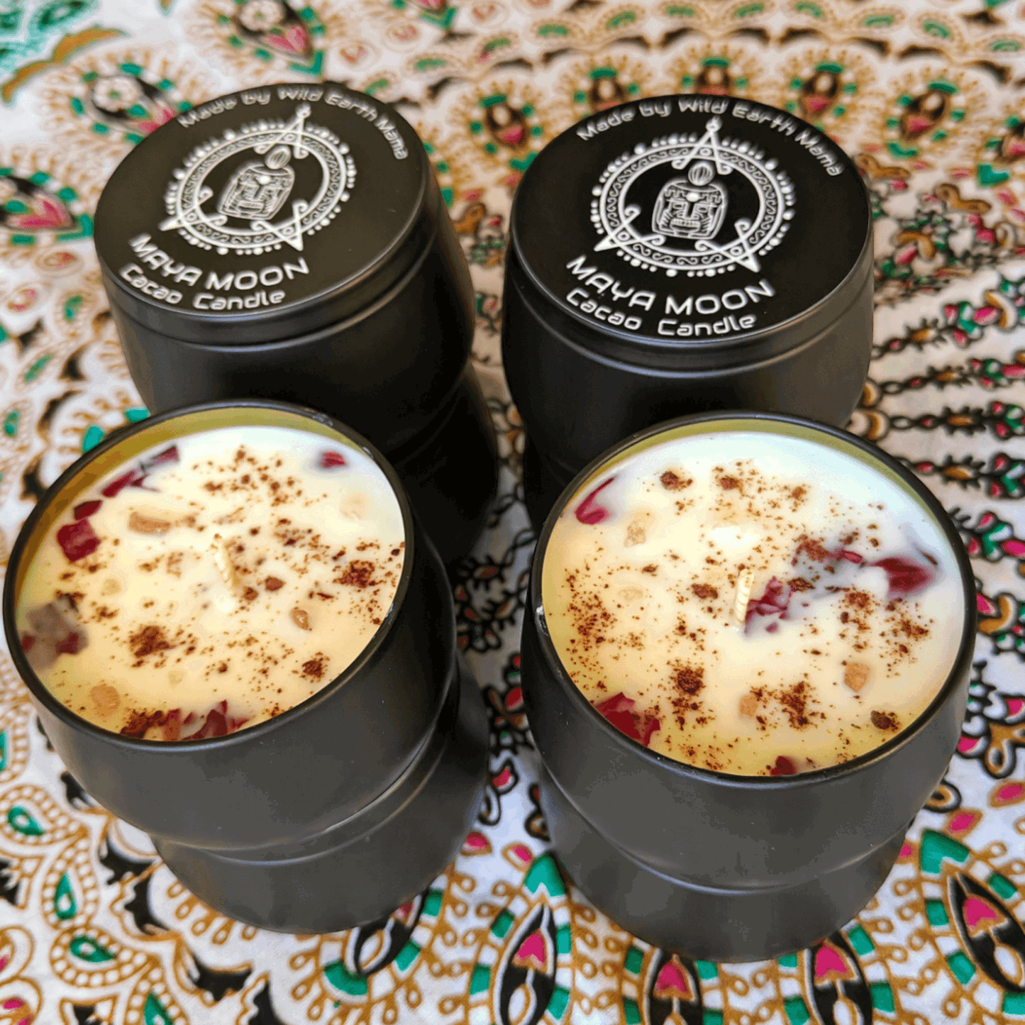 Maya Moon Cacao Infused Candle, Natural Soy with Healing Crystals, Unique Holistic Gift - Maya Moon Cacao