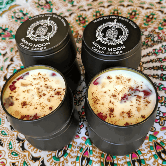 Maya Moon Cacao Infused Candle, Natural Soy with Healing Crystals, Unique Holistic Gift - Maya Moon Cacao
