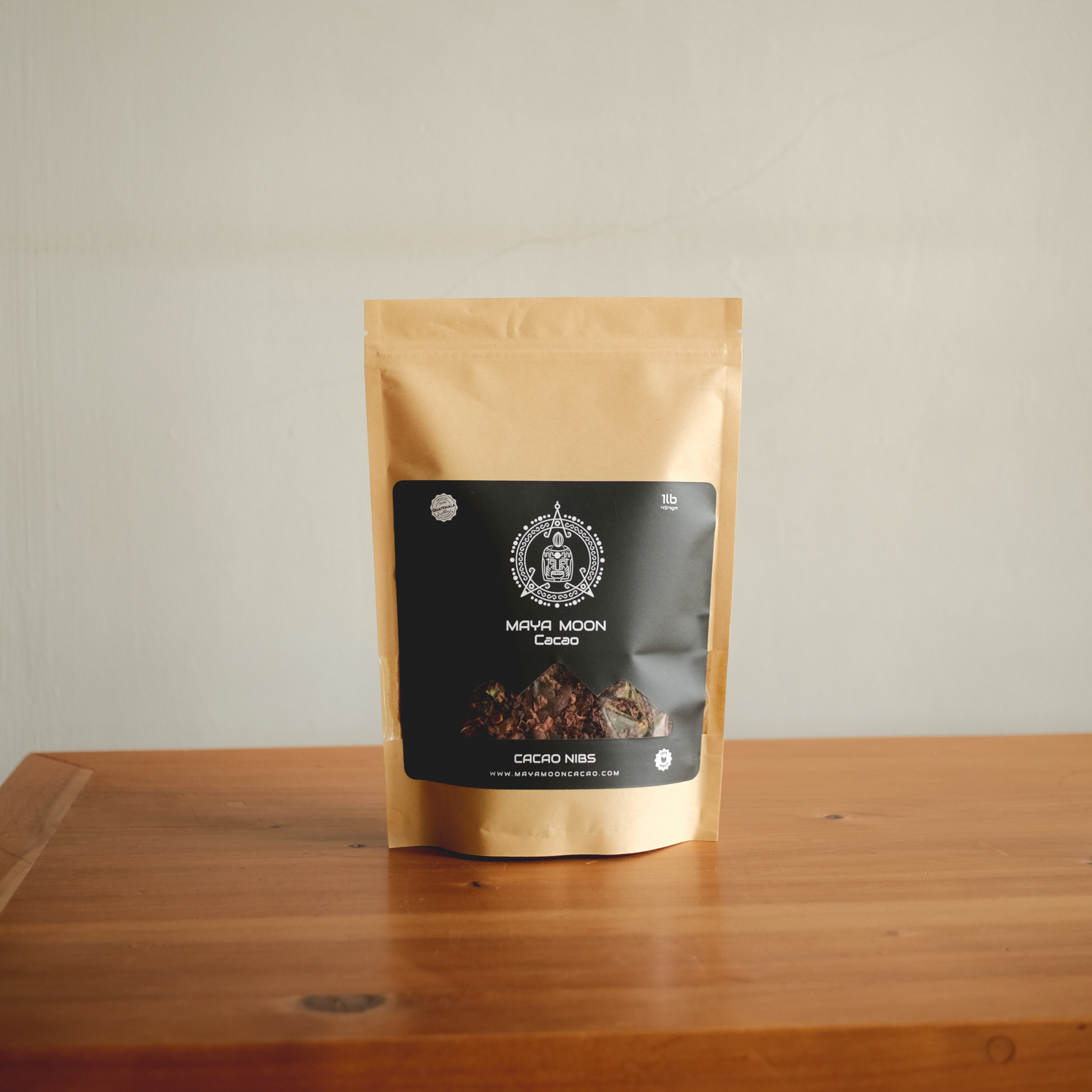 1 lb bag of organic ceremonial cacao nibs by Maya Moon, handmade in Guatemala, 100% dark chocolate, cocoa