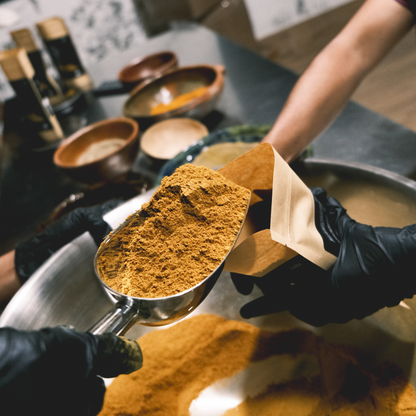 Golden Milk packaging process  turmeric latte blend made in Guatemala with intention and care