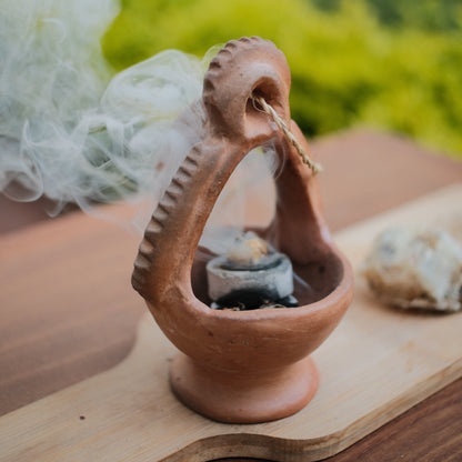 Rax Pom Ceremonial Copal Ritual Kit - Complete Burning Set with Handmade Copalera, Resin, Charcoal & Hemp Cord